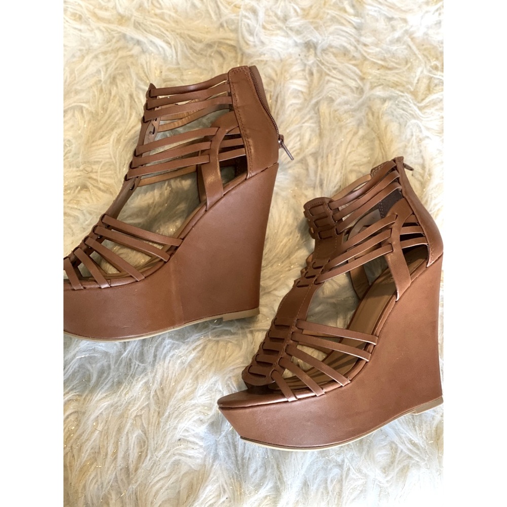 Brown Cognac wedge heels